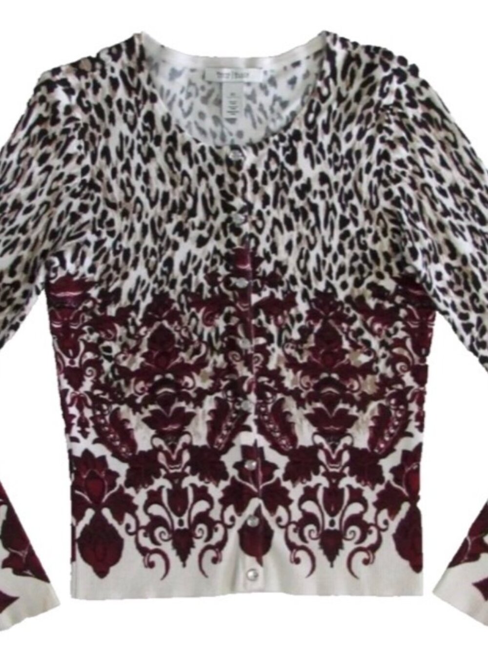White House Black Market Leopard/Floral Faux-Crystal Snap Button-Up Cardigan